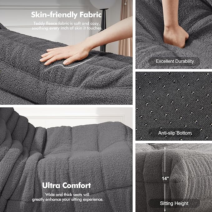 Bean Bag Chair Big Sofa Beanbag Chair for Adults Fireside Chair Bean Bag Lounger with Memory Foam Filled for Home,Apartment or Gaming Venue (Darkgrey Teddy)