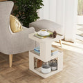 COZAYH Farmhouse Geometric Wood End Table, Distressed Accent Side Table with Two Storage Space, 3-Layer Cube Design for Bedroom, Living Room, Entryway, White