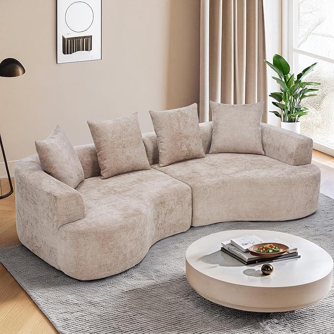109” Curved Sectional Sofa, Chenille Fabric Modular Cloud Couch, No Assembly Required Half Moon Couch with Deep Seat, 4 Pillows for Living Room, Apartment, Bedroom