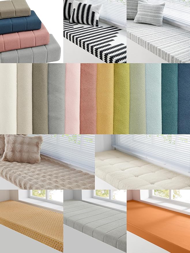 Custom Bay Window Sill Seat Cushion Plump Textured Line Customized Bench Seating Foam Cushions for Indoor Furniture, Mudroom, Reading Nook, Kitchen Dining Room, Anti-Cat, Splash-Proof, Non Slip Bottom