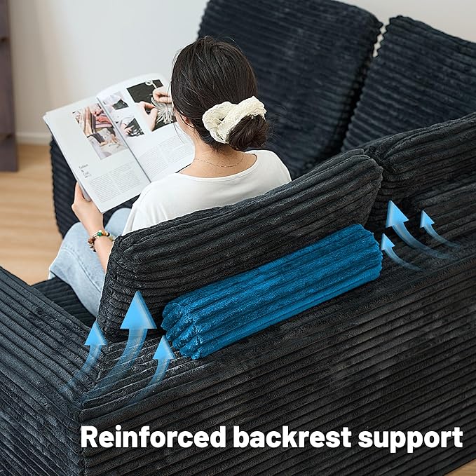 135.5" Cloud Sectional Couch,Boneless Corduroy Sofa for Living Room,Oversized U Shaped Sofa with Chaise,Deep Seat,No Assembly Required,Modular Sectional Couches（Black）