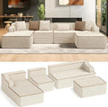 HERA'S HOUSE 134" Cloud Sectional Couch, U-Shaped Modular Upholstered Sofa with Ottoman, Corduroy Boneless Couches with Wide Armrest and 6 Throw Pillows for Living Room, No Assembly Required, Beige