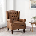 DREAMSIDEA Accent Chair, Upholstered Armchair with Button Tufted High Back & Solid Wood Legs, Comfy Wingback Reading Single Sofa Chair for Small Spaces, Living Room, Bedroom (Leather Brown, Set of 1)
