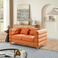 mikibama Modern Teddy Loveseat Sofa, 60 Inch Sectional Sofa Couch, Luxury 2 Seater Deep Couch with 2 Pillows and Gold Metal Legs for Living Room, Bedroom, Apartment (Orange)