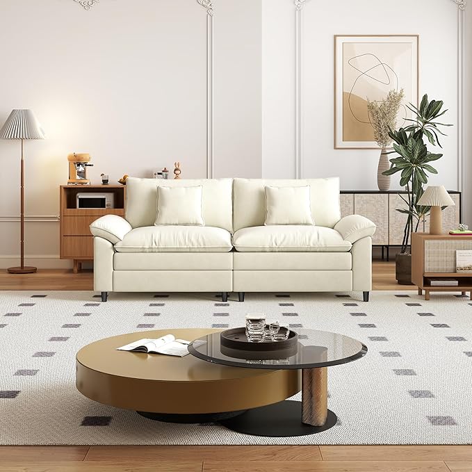 Aoowow Modular Sectional Sofa Modern Convertible Loveseat Couch,85 Inch Deep 2-Seater Sofas Comfy Chenille Cloud Sofas and Couches for Living Room Apartment(Beige)