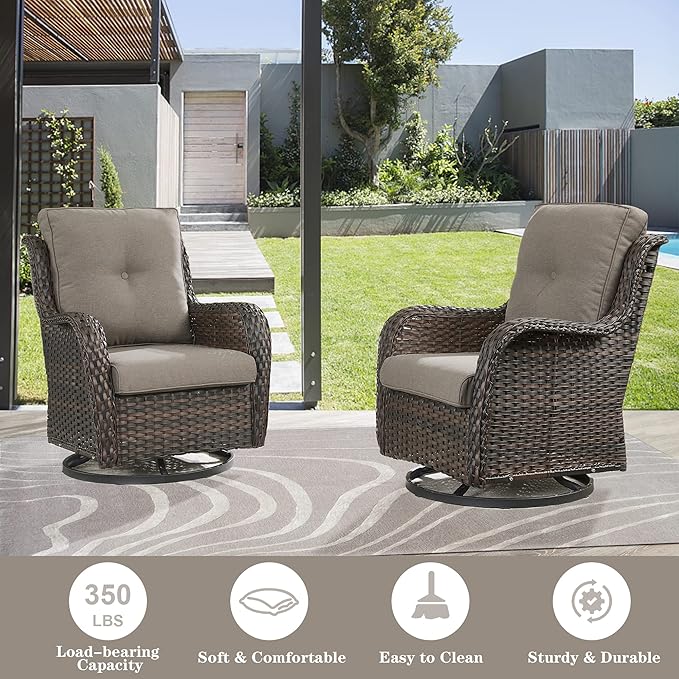 Belord Wicker Outdoor Furniture Patio Furniture Set - 6 Piece Patio Conversation Set with Swivel Rocker Chairs, Loveseat Sofa, Ottomans and Coffee Table, Gray Cushion