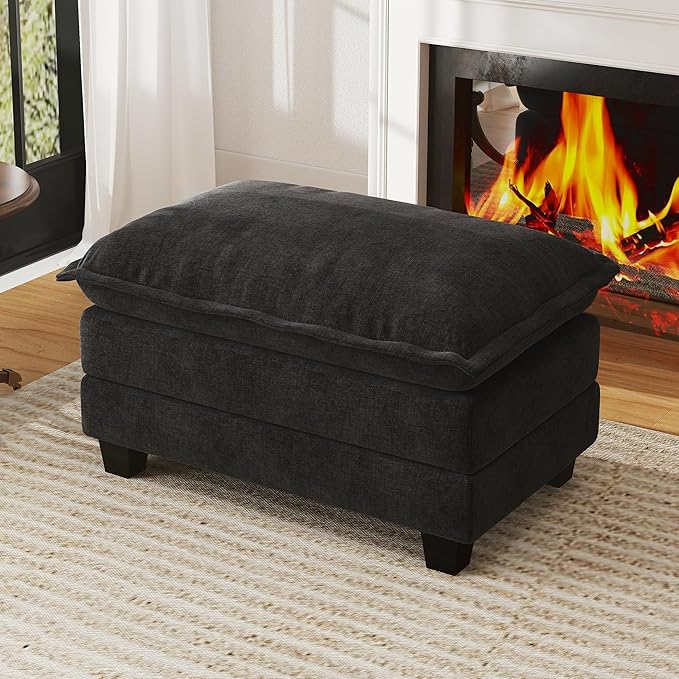 WorthFurni Cloud Couch Ottoman Modular Sectional Sofa, Comfy Deep Seat Cushion for Apartment Living Room Bedroom (Black)