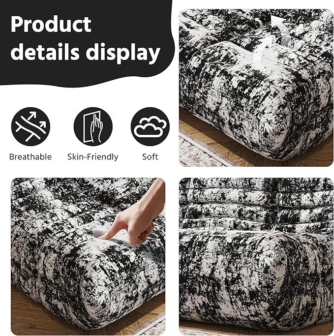 Bean Bag Chair, Fireside Chair, Large Bean Bag Chair for Adults, Bean Bag Chairs for Teens with High-Resilience Foam, Non-Slip Base Floor Lounge Sofa,Living Room (Cross White-Black, Loveseat)