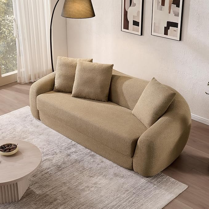 SICOTAS 90.6" Curved Convertible Sofa Couch Bed for Living Room Futon Cloud Boneless Sleeper Sofa Pull Out Floor Couch with Deep Seat Modern 3 Seater Foam Bed No Assembly for Bedroom Apartment, Brown