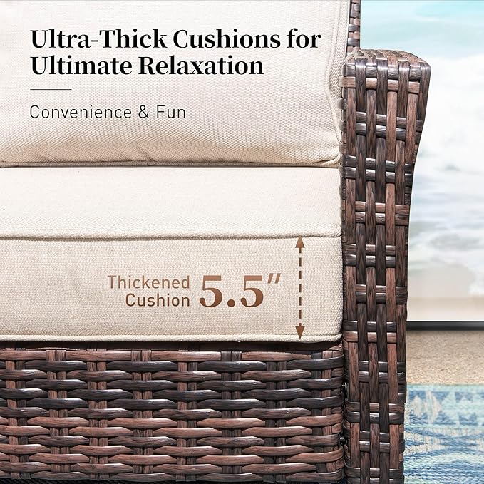 SUNSHINE VALLEY 6 Pieces Patio Furniture Set with Swivel Chairs, High Back Wicker Rattan Sofa with Extra Thick Cushion and Coffee Table, Outdoor Conversation Set for Garden Backyard Deck,Beige