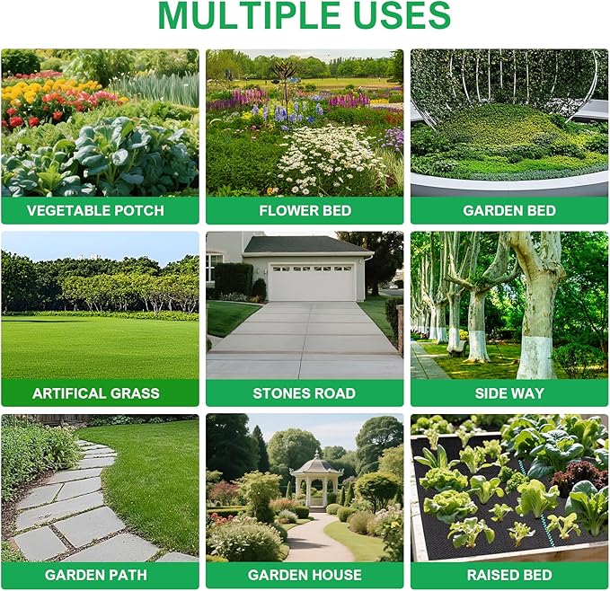 BIRDSINYARD 3ftx50ft Weed Barrier Landscape Fabric - 3.2oz Premium Heavy Duty Weed Block Ground Cover Mat with 20 U-Shaped Securing Pegs | Woven Geotextile Fabric for Weed Control Garden Cloth