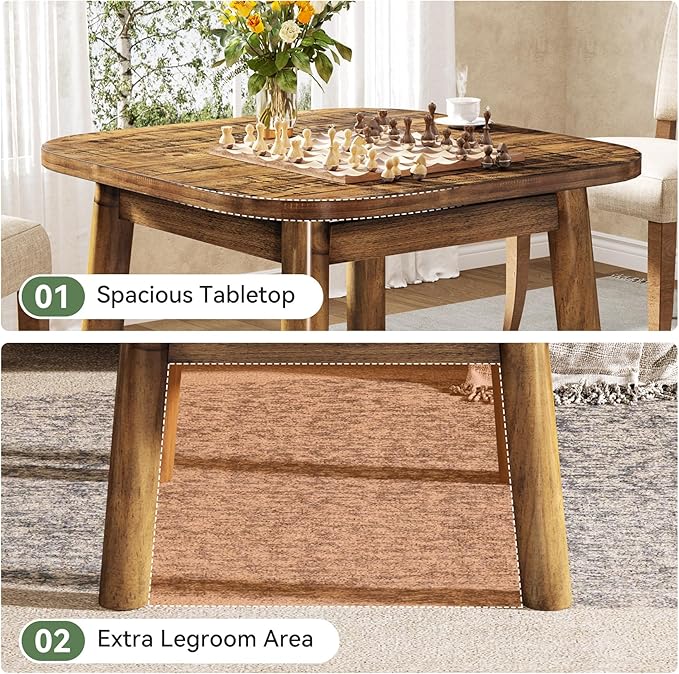 TRIBEWOOD Solid Wood Square Coffee Table, 31.5-Inch Farmhouse Center Table with Rounded Corners, for Living Room, Office, Apartment, Small Places, Easy Assembly, Rustic Brown