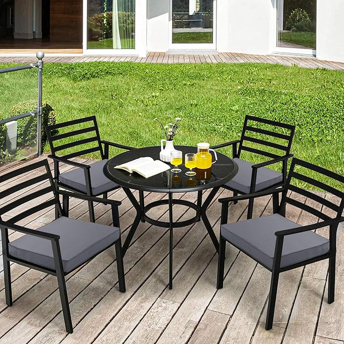 Outdoor Chair Cushions 18.5x16 Inch Waterproof Patio Chair Cushions with Tie 5 Year Color Fastness Thick Outdoor Seat Cushion for Patio Furniture Dark Grey Set of 4