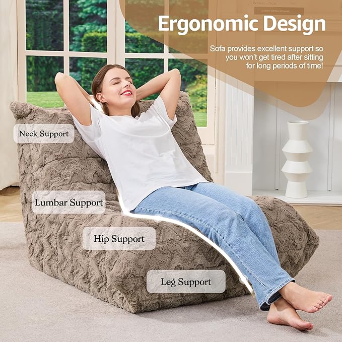 Bean Bag Chairs for Adults Giant Bean Bag Chair Memory Foam BeanBag Chair Bean Bag Sofa with Filler Faux Fur Fireside Beanbags Lazy Sofa for Living Room Bedroom Office (Brown Chevron, Single)