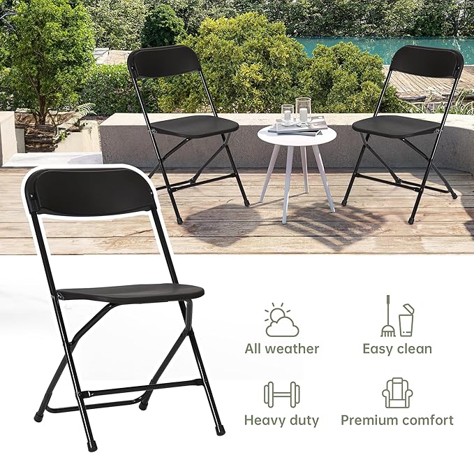 70 PCS Plastic Folding Chair, Portable Commercial Chair, 450 LB Capacity Premium Plastic Folding Chairs, Folding Chair for Wedding Party Outdoor Indoor, Stackable Folding Chairs Black