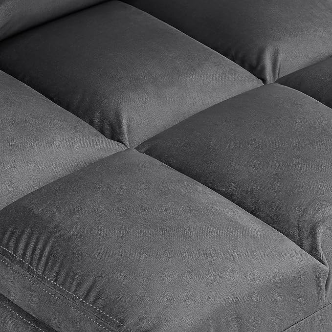 MCombo Velvet Accent Chair with Ottoman Set, Modern Armless Chair for Living Room, Bedroom, Small Spaces, Fabric 0014 (Dark Grey)