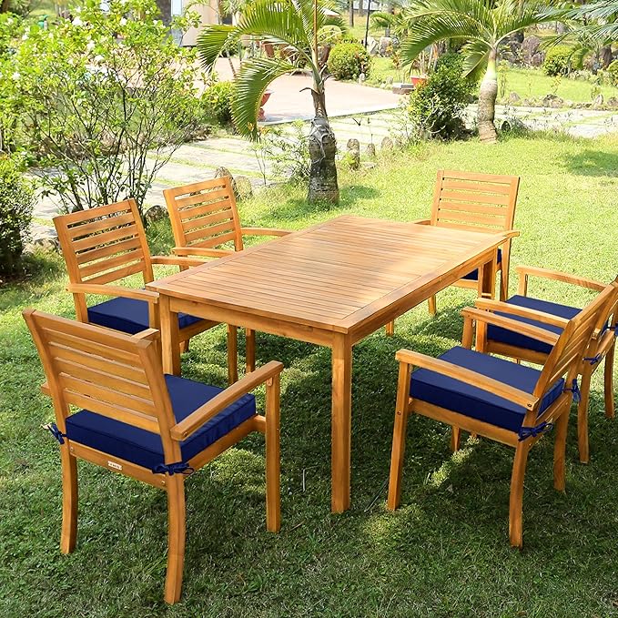 6 Pack Outdoor Chair Cushions 19 x 19 Inch Waterproof Patio Chair Cushions with Tie 5 Year Color Fastness Thick Outdoor Seat Cushion for Garden Lawn Patio Furniture Navy