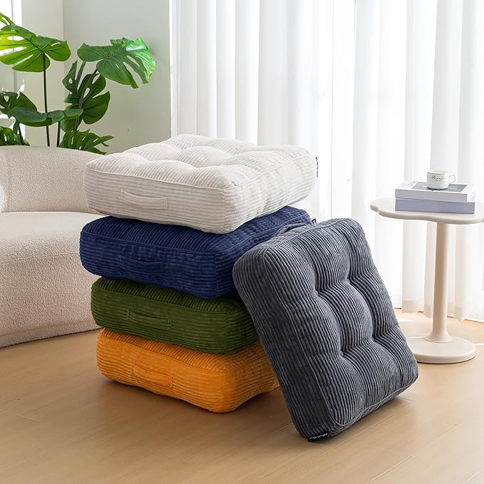 6" Washable Floor Pillow Cushion for Adults, Meditation Cushion Pillow, Large Square Floor Sitting, Removable Tufted Corduroy Cover, for Tatami Living Room or Yoga, 22x22 Inch, 2Pack, Machine Washable
