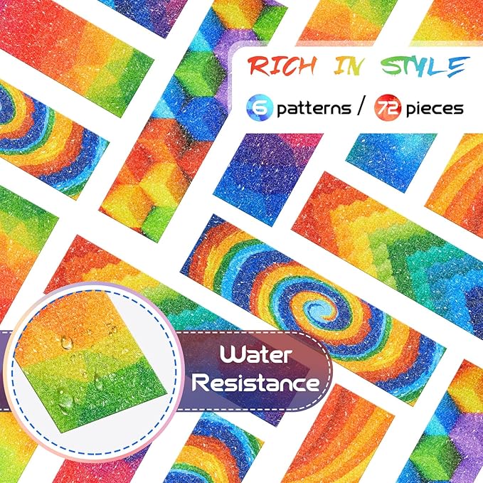 Gersoniel 72 Pcs Anxiety Sensory Stickers Strips Adhesive Textured Mental Health Calm Stickers Mindfulness Fidget Decals Stress Anxiety Relief Items for Therapy Office Desk Counselor(Rainbow)