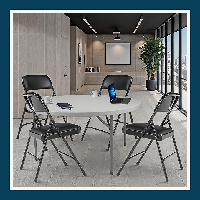 OEF Furnishings OEF1200 Series Premium Heavy Duty Vinyl Padded Folding Chairs, Commercial Grade 500 lb Capacity (4-Pack, Classic Black)
