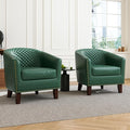 Accent Barrel Chair, Upholstered Faux Leather Club Chair with Nailed Trim, Comfy Reading Armchair for Living Room Bedroom Reception Room Office (Dark Green, Set of 2)