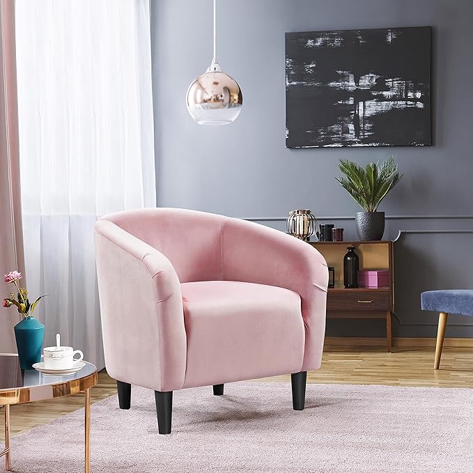 Yaheetech Accent Barrel Chair, Boucle Fabric Club Chair, Furry Sherpa Elegant Armchair with Cozy Soft Padded, Suitable for Living Room Bedroom Reception Room Office, Pink