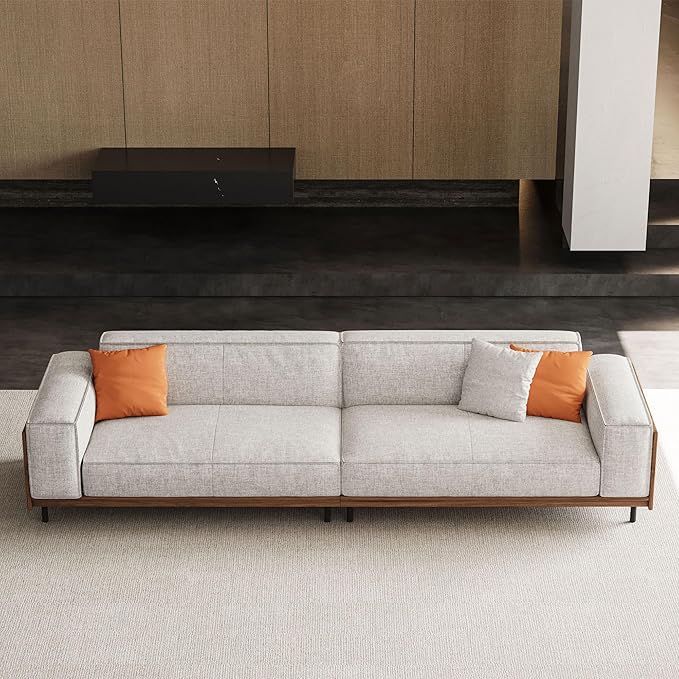 NessCarsti Modern 4-Seater Upholstered Fabric Sofa for Living Room –111.81 inch Comfortable Timecloud Couch with Wood Frame and Metal Legs, Easy Assembly, Ideal for Office, or Living Room, Gray