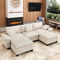 MIXPATIO 123-Inch U Shaped Sectional Sofa with Cloud Cushions, Deep Seat Modular Couch Set w/ 5 Seats & 2 Ottomans, Removable Arms, Plush Corduroy Upholstery for Living Room, Apartment - Beige