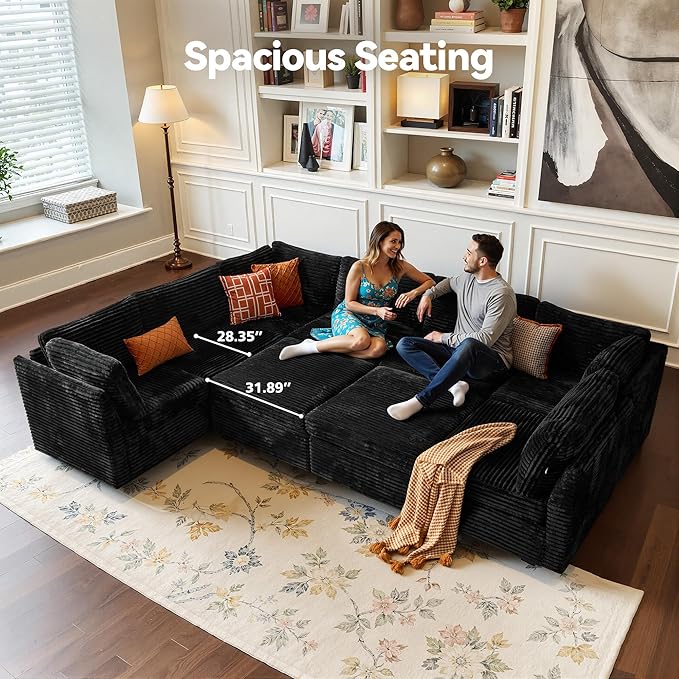 CAODOC Large 9 Seat Modular Sectional Sofa with Ottoman Seat Corduroy Sleeper Sectional Sofa Bed Oversized Convertible Modular Couch for Living Room