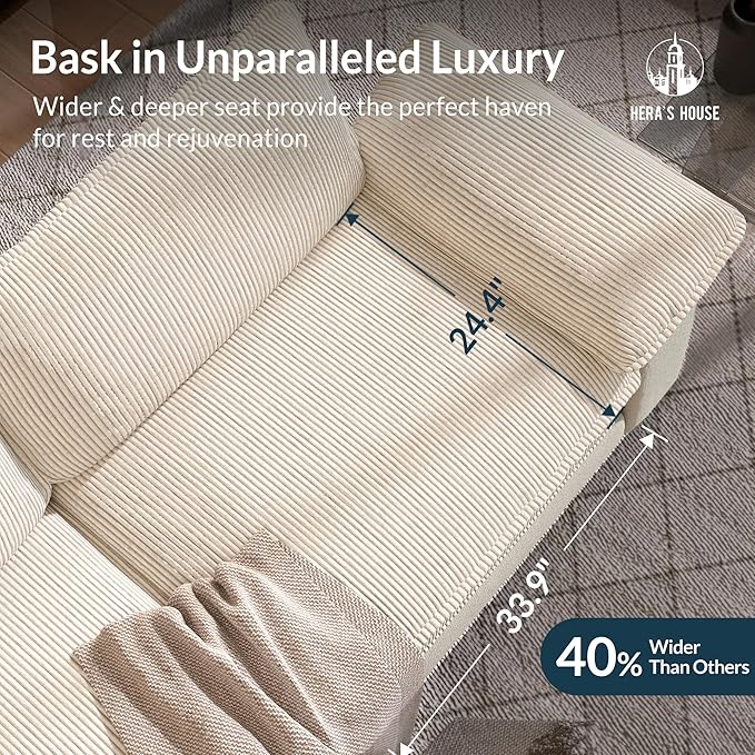 HERA'S HOUSE 158" Modular Sectional Sofa, Oversized U Shaped Couches for Living Room, Comfy Cloud Couch with Ottoman, 6-Seater Deep Seat Sofa with Throw Pillow, Corduroy and Chenille Beige