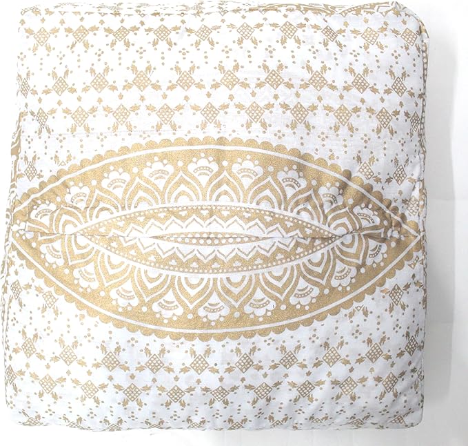 CRAFT KALA 18" Square Large Hippie Mandala Meditation Floor Ottoman Pillow Cushion Pouf Cover Square Poufs Bohemian Circle Floor Cushion Case Outdoor Fireplace Living Room Decor Cover Golden Ombre