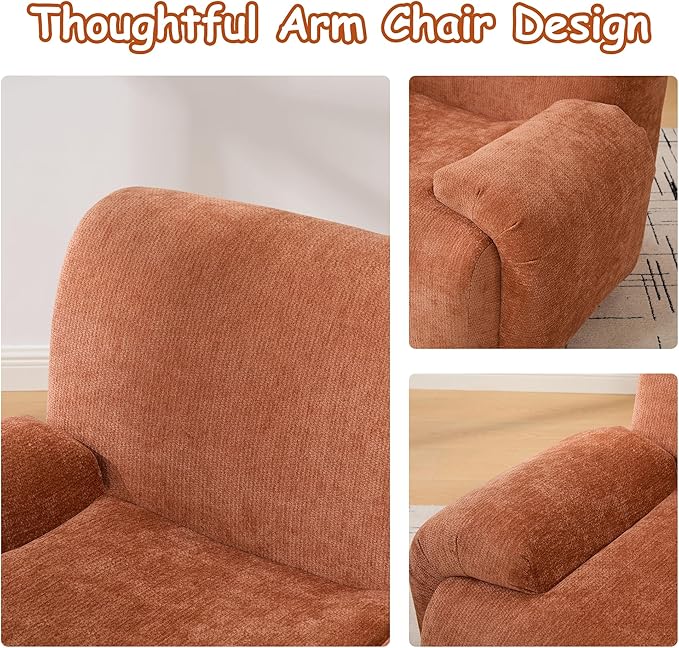 Boneless Chair, 42" W Oversized Single Sofa Chair for Living Room, Chenille Cloud Comfy Chairs, Foam Couch Armchair for Bedroom, Apartment, Office. Reading, No Assembly(Orange)