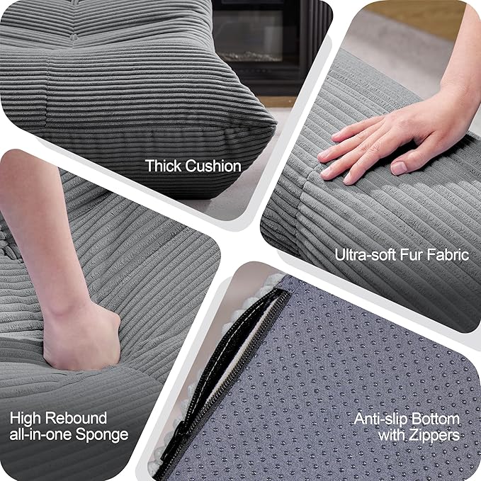 Bean Bag Chairs for Adults Giant Bean Bag Chair Memory Foam BeanBag Chair Bean Bag Sofa with Filler Faux Fur Fireside Beanbags Lazy Sofa for Living Room Bedroom Office (Grey Corduroy, Single)