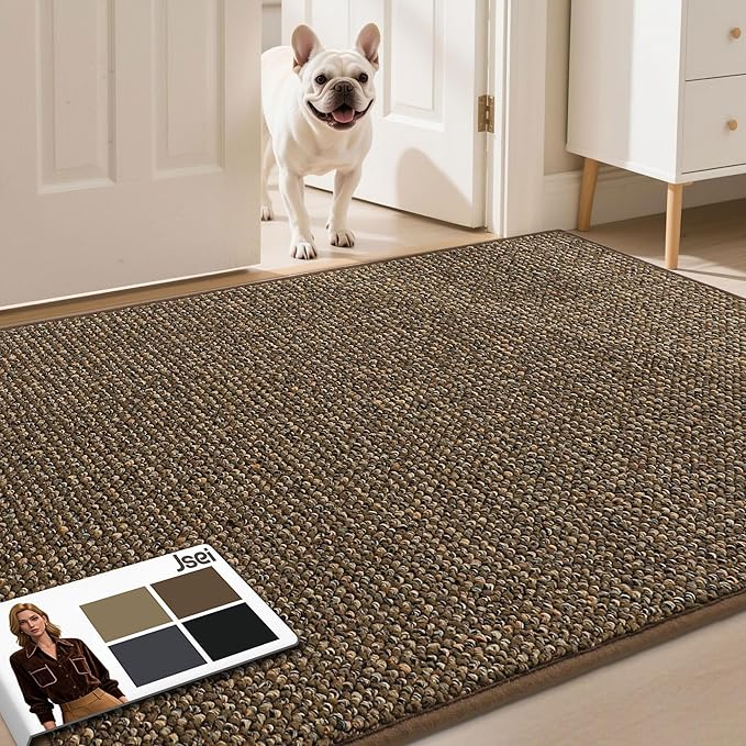 JSEI Dirt Trapper Door Mat 36"x60" Non-Slip Washable Entrance Mat, Dog Doormats, Absorbent & Fade-Resistant Floor Mats, Low Profile Welcome Mats for Entryway, Front Door, and Inside Entrance, Brwon