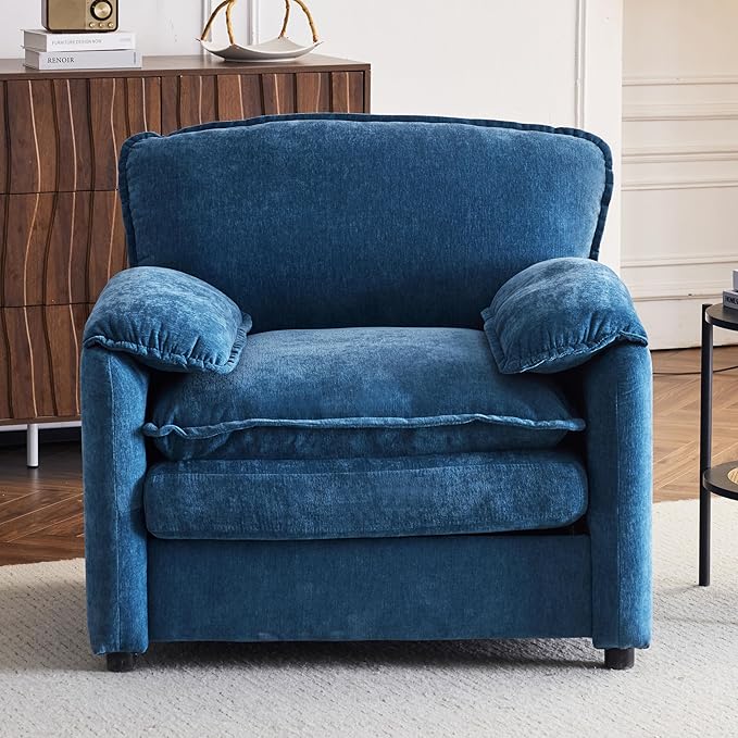 CHARMMA 38" Oversized Lounge Chair - Plush Reading Armchair with Thick Comfort Cushions, High Back Support & Wide Seat, Perfect Accent Chair for Living Room, Bedroom, Office, Dorm, Blue, 65lbs