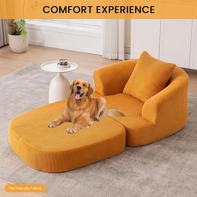 41" Convertible Sleeper Chair, Convertible Couch Bed with Backrest and Pillow, Corduroy Oversized Armchair for Adults, Comfy Sleeper Chair Bed for Living Room, Bedroom, Home Office, Yellow