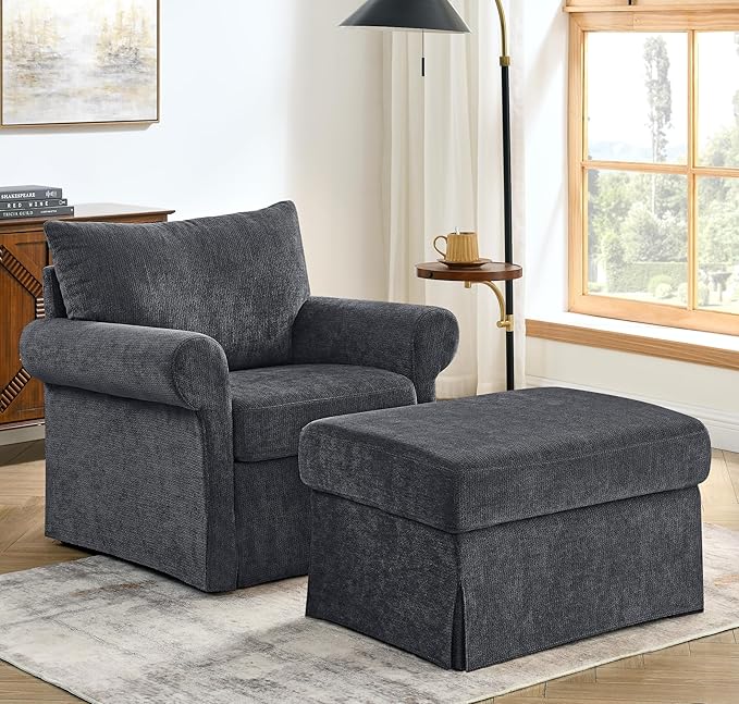 35.82" Accent Chair with Ottoman Set,Upholstered Living Room Chairs for Reading Chair with Chaise Lounge Chairs Indoor, Comfortable Armchair for Bedroom (Gray, 35.82")