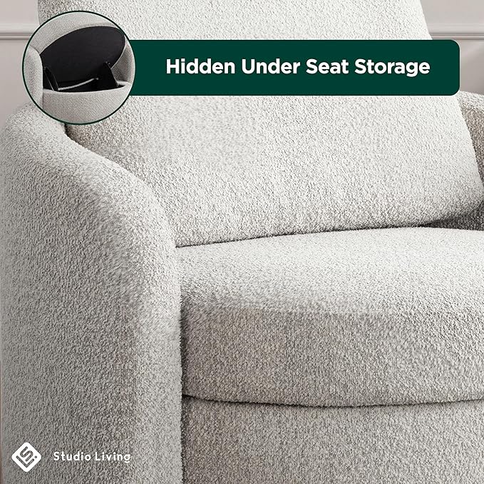 Studio Living® Manchester 44.1" Storage Chair, Modern Farmhouse, Pocket Coil Comfort, USB A & C Power, Easy Assembly, Boucle Fabric, Ivory