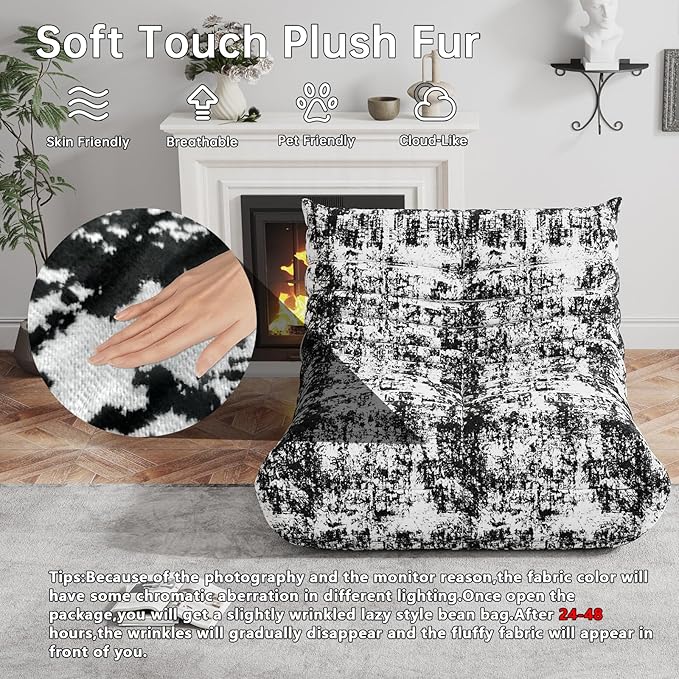 Memory Foam Bean Bag Chair for Adults, Teddy Material Beanbag Sofa with Filler, Cozy Floor Lounge Seat for Living Room, Bedroom, Dorm, Office (Ink Painting)