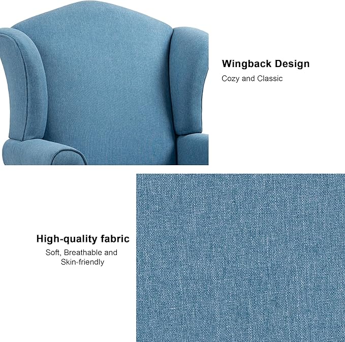 DREAMSIDEA Accent Chair, High Back Upholstered Armchair with High Resilience Sponge & Wood Legs, Mid-Century Modern Comfy Single Sofa Reading Chairs for Living Room, Bedroom (Blue, Set of 1)