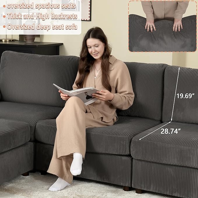 EASE MOOSE Oversized Sectional Modular Sofa,L Shape Sectional Couch with Ottoman,Deep Seat Cloud Couch for Living Room，Removable Cover
