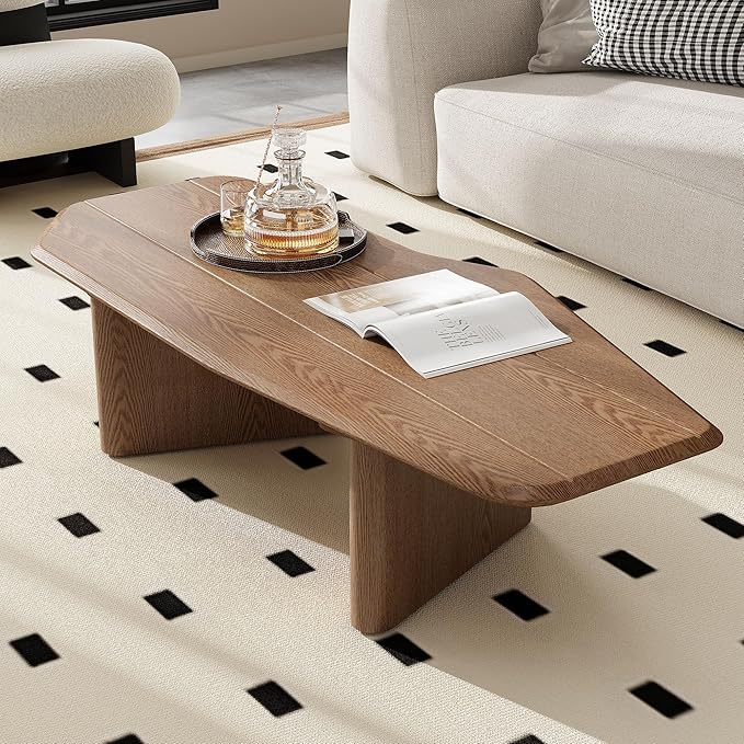 Modern Coffee Table, Small Coffee Tables for Living Room Wood Top Wooden Center Wooden Table Farmhouse Mid-Century Unique Easy Assembly for Living Room & Bedroom,Office, 47.2" W x13.8 H