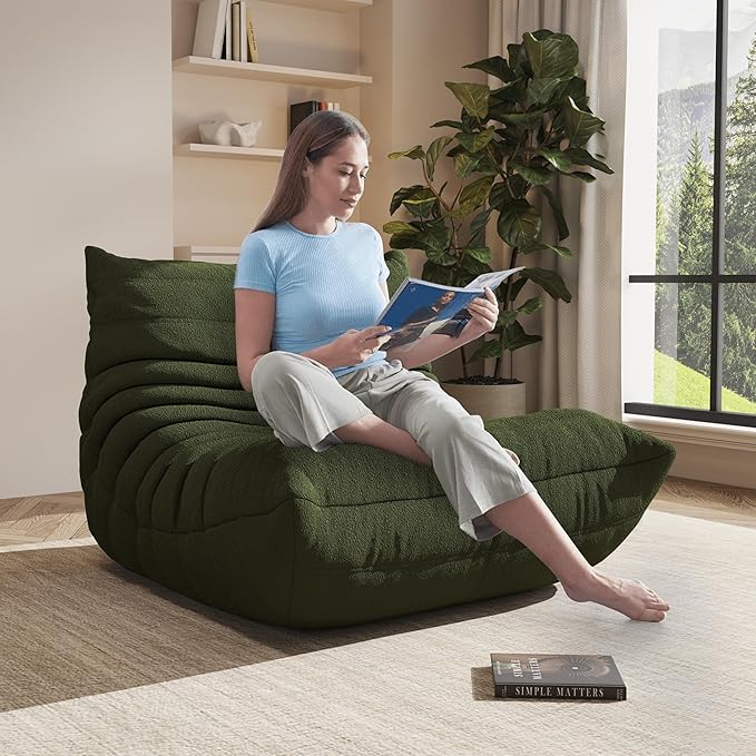 Bean Bag Chair, Oversized Bean Bag Chair for living Room, Fireside Chair for adults with Memory Foam Filled, Big Accent Sofa Lounge Floor Sofa for Gaming, Reading, Relax, No Assembly Required. (Green)