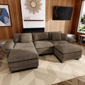 MIXPATIO 123-Inch U Shaped Sectional Sofa with Cloud Cushions, Deep Seat Modular Couch Set w/ 5 Seats & 2 Ottomans, Removable Arms, Plush Chenille Upholstery for Living Room, Apartment - Taupe