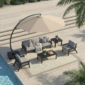 Patio Kingdom 7 Piece Patio Conversation Sets, Outdoor Couch with Washable Thick Gray Cushions, HDPE Patio Furniture Set with 12FT Umbrella, Outdoor Sectional Furniture for Backyard (Black Frame)