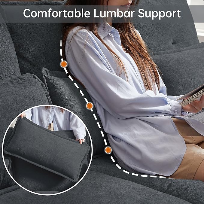 Jarenie 110“ Convertible Sectional Sofa, U Shape Cloud Couch, Comfy Couches with Double Chaise and Sleepable Armrests, 4 Seats Sectional Couches for Living Room, Dark Grey