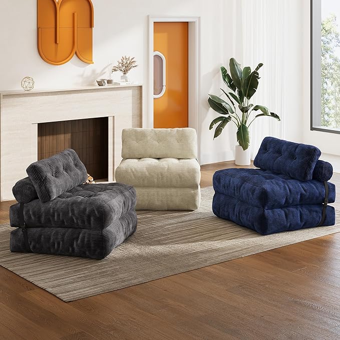 WLIVE Sofa Bed, Bonless Couch, Bean Bag Chairs for Adults, Pull Out Couch, with Pillow, for Living Room Dorm Bedroom, Dark Grey