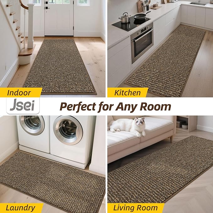 JSEI Dirt Trapper Door Mat 24"x60" Non-Slip Washable Entrance Mat, Dog Doormats, Absorbent & Fade-Resistant Floor Mats, Low Profile Welcome Mats for Entryway, Front Door, and Inside Entrance, Brwon
