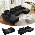 141" U-Shaped Cloud Modular Sectional Sofa with Chaise & Headrest, Boneless Deep Seat Plush Corduroy Couches for Large Living Room, No Assembly Required (Black, 141" U-shapred Chaise)