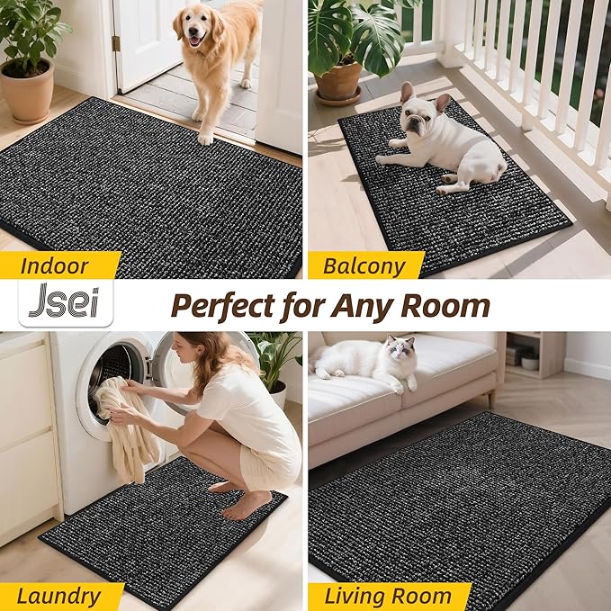 JSEI Dirt Trapper Door Mat 36"x60" Non-Slip Washable Entrance Mat, Dog Doormats, Absorbent & Fade-Resistant Floor Mats, Low Profile Welcome Mats for Entryway, Front Door, and Inside Entrance, Black